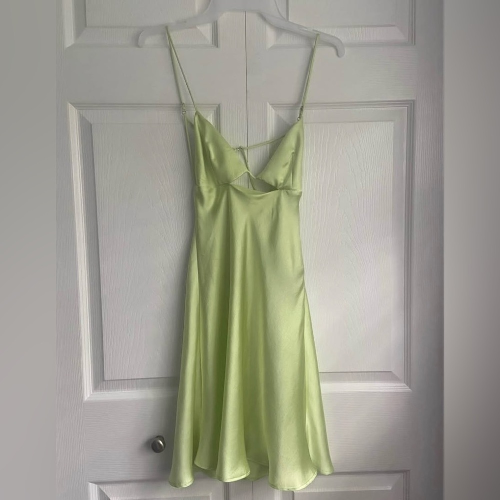 ZARA Green Satin Slip Dress